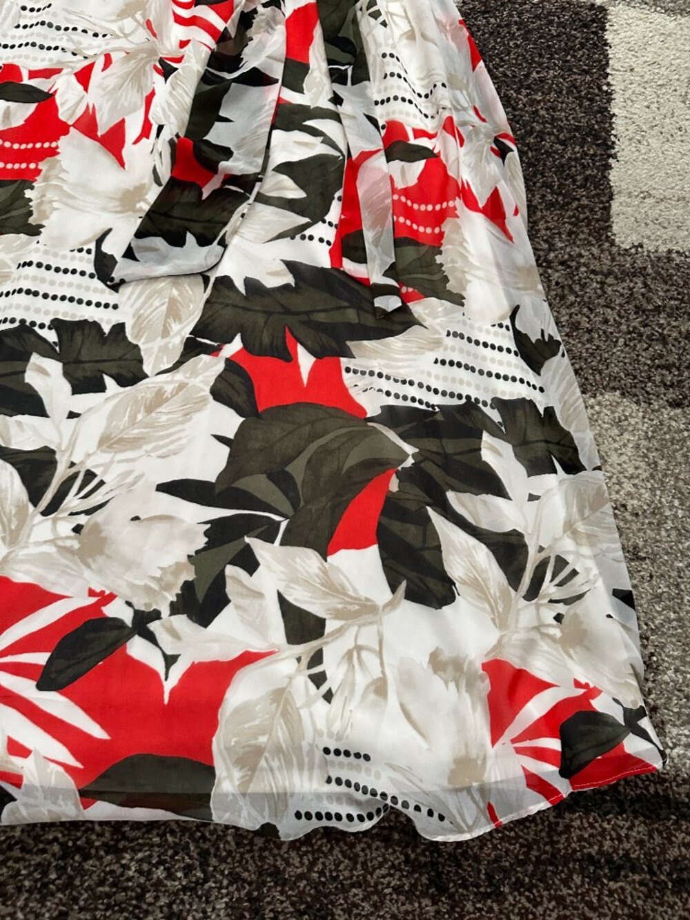 CALVIN KLEIN (Size 4) Chiffon Overlay Floral Dress Maxi Long Red Green White Tie - Picture 3 of 16